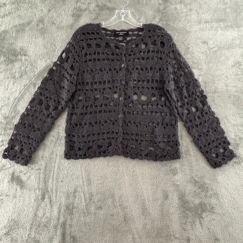 Sadimara Colette Mordo Crochet Cardigan Sweater S Gray Mohair‎ Blend Button